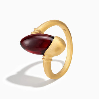 18KT Yellow Gold Vermeil Elongated Oval Garnet Sculptural Statement Ring - Cove Side View
