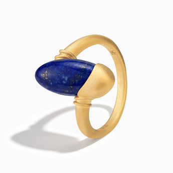 18KT Yellow Gold Vermeil Elongated Oval Lapis Lazuli Sculptural Statement Ring - Cove Side View