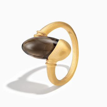 18KT Yellow Gold Vermeil Elongated Oval Smoky Quartz Sculptural Statement Ring - Cove Side View
