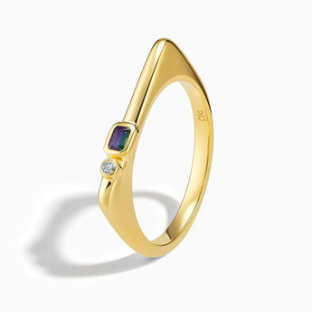 18KT Yellow Gold Vermeil Emerald Cut Alexandrite Puzzle Stacking Ring - Minimal Align Side View