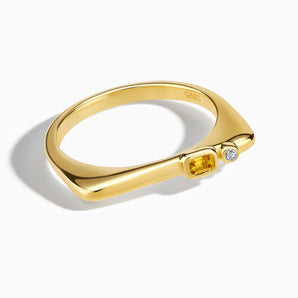 18KT Yellow Gold Vermeil Emerald Cut Citrine Puzzle Stacking Ring - Minimal Align Front View