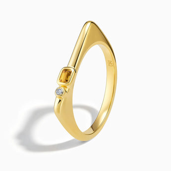 18KT Yellow Gold Vermeil Emerald Cut Citrine Puzzle Stacking Ring - Minimal Align Side View