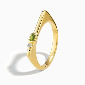 18KT Yellow Gold Vermeil Emerald Cut Peridot Puzzle Stacking Ring - Minimal Align Side View