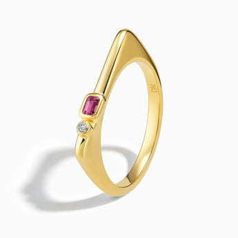 18KT Yellow Gold Vermeil Emerald Cut Pink Tourmaline Puzzle Stacking Ring - Minimal Align Side View