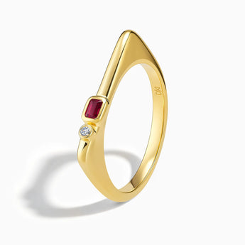 18KT Yellow Gold Vermeil Emerald Cut Ruby Puzzle Stacking Ring - Minimal Align Side View