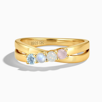18KT Yellow Gold Vermeil Ethereal Mirage Four Round Stone Crossover Ring - Seasons Rhythm Front View