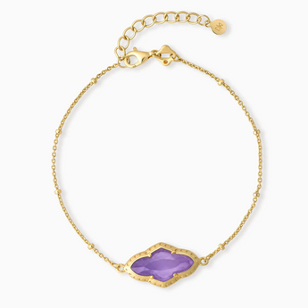 18KT Yellow Gold Vermeil Flower Amethyst Bezel Bracelet - Retro Charm Front View