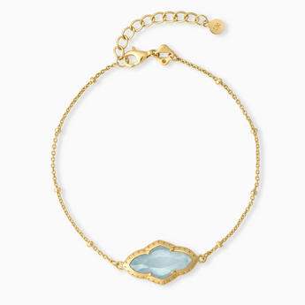 18KT Yellow Gold Vermeil Flower Aquamarine Bezel Bracelet - Retro Charm Front View