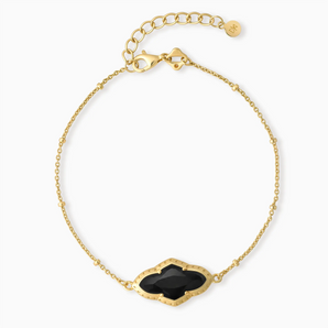 18KT Yellow Gold Vermeil Flower Black Onyx Bezel Bracelet - Retro Charm Front View