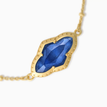 18KT Yellow Gold Vermeil Flower Blue Sapphire Bezel Bracelet - Retro Charm Detail View