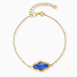 18KT Yellow Gold Vermeil Flower Blue Sapphire Bezel Bracelet - Retro Charm Front View
