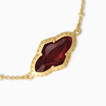 18KT Yellow Gold Vermeil Flower Garnet Bezel Bracelet - Retro Charm Detail View