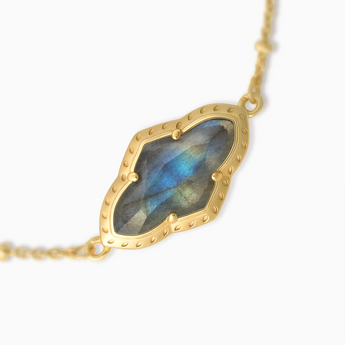18KT Yellow Gold Vermeil Flower Labradorite Bezel Bracelet - Retro Charm Detail View