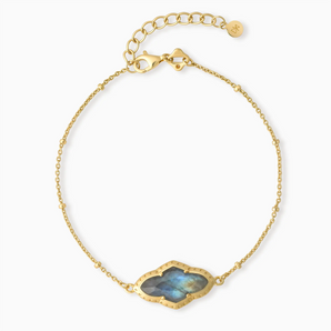 18KT Yellow Gold Vermeil Flower Labradorite Bezel Bracelet - Retro Charm Front View