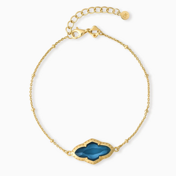 18KT Yellow Gold Vermeil Flower London Blue Topaz Bezel Bracelet - Retro Charm Front View