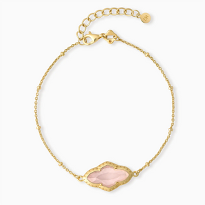 18KT Yellow Gold Vermeil Flower Morganite Bezel Bracelet - Retro Charm Front View