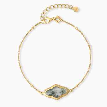 18KT Yellow Gold Vermeil Flower Moss Agate Bezel Bracelet - Retro Charm Front View