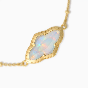 18KT Yellow Gold Vermeil Flower Opal Bezel Bracelet - Retro Charm Detail View