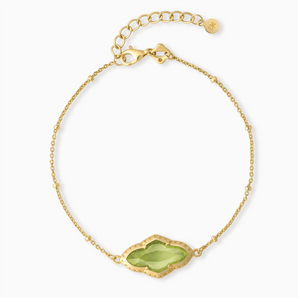 18KT Yellow Gold Vermeil Flower Peridot Bezel Bracelet - Retro Charm Front View