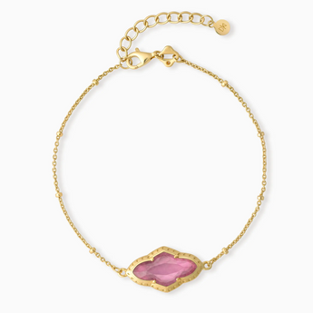 18KT Yellow Gold Vermeil Flower Pink Tourmaline Bezel Bracelet - Retro Charm Front View