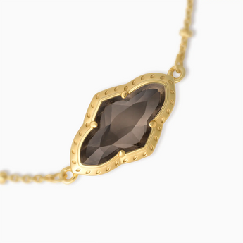 18KT Yellow Gold Vermeil Flower Smoky Quartz Bezel Bracelet - Retro Charm Detail View