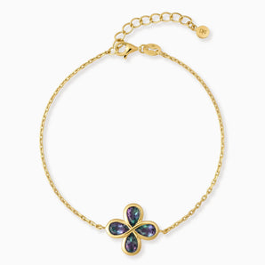 18KT Yellow Gold Vermeil Four-Leaf Clover Alexandrite Bracelet - Fortune Wish Front View