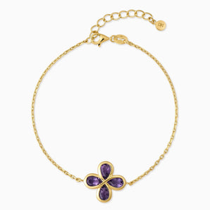 18KT Yellow Gold Vermeil Four-Leaf Clover Amethyst Bracelet - Fortune Wish Front View