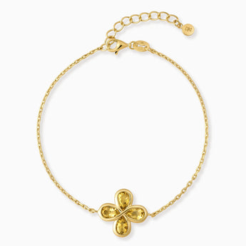 18KT Yellow Gold Vermeil Four-Leaf Clover Citrine Bracelet - Fortune Wish Front View