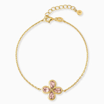 18KT Yellow Gold Vermeil Four-Leaf Clover Morganite Bracelet - Fortune Wish Front View