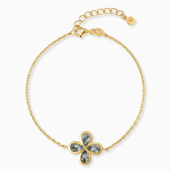 18KT Yellow Gold Vermeil Four-Leaf Clover Moss Agate Bracelet - Fortune Wish Front View