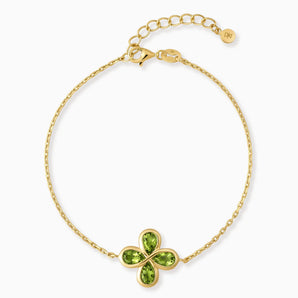 18KT Yellow Gold Vermeil Four-Leaf Clover Peridot Bracelet - Fortune Wish Front View