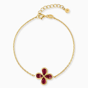 18KT Yellow Gold Vermeil Four-Leaf Clover Ruby Bracelet - Fortune Wish Front View