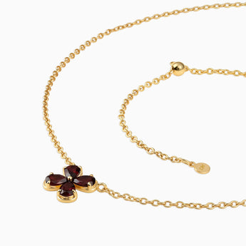 18KT Yellow Gold Vermeil Four-Leaf Garnet Necklace - Lucky Quartet Side View