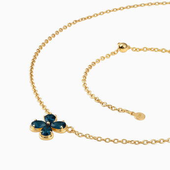 18KT Yellow Gold Vermeil Four-Leaf London Blue Topaz Necklace - Lucky Quartet Side View