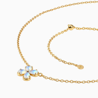 18KT Yellow Gold Vermeil Four-Leaf Moonstone Necklace - Lucky Quartet Side View