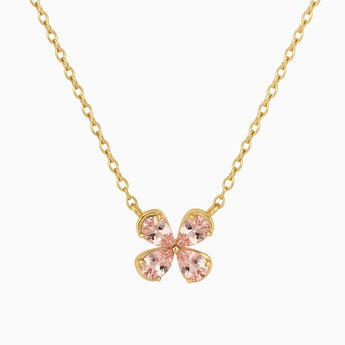 18KT Yellow Gold Vermeil Four-Leaf Morganite Necklace - Lucky Quartet Front View