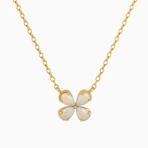 18KT Yellow Gold Vermeil Four-Leaf Opal Necklace - Lucky Quartet Front View