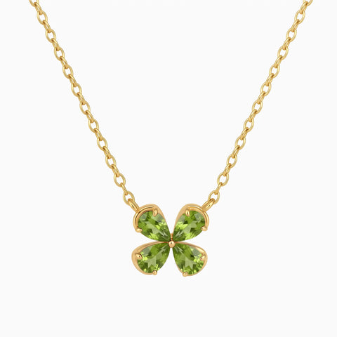 18KT Yellow Gold Vermeil Four-Leaf Peridot Necklace - Lucky Quartet Front View