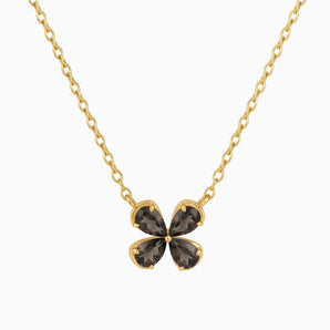 18KT Yellow Gold Vermeil Four-Leaf Smoky Quartz Necklace - Lucky Quartet Front View