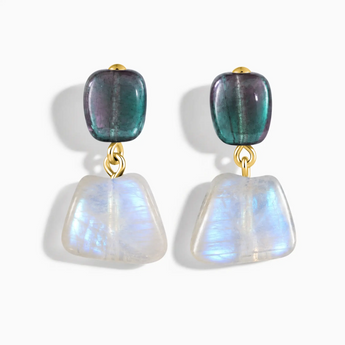 18KT Yellow Gold Vermeil Freeform Alexandrite & Moonstone Stud Earrings - Linked Fate Front View