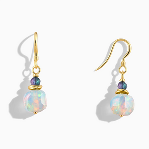 18KT Yellow Gold Vermeil Freeform Alexandrite & Opal Dangle Earrings - Woven Duet Front View