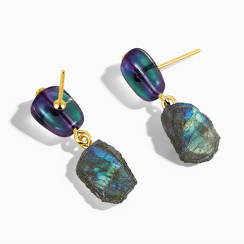 18KT Yellow Gold Vermeil Freeform Alexandrite & Raw Labradorite Stud Earrings - Tethered Earth Side View