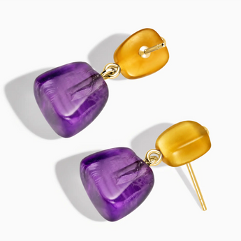 18KT Yellow Gold Vermeil Freeform Citrine & Amethyst Stud Earrings - Linked Fate Side View