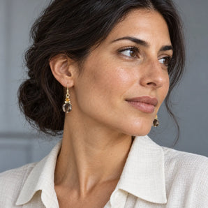 Freeform Citrine & Smoky Quartz Dangle Earrings - Woven Duet