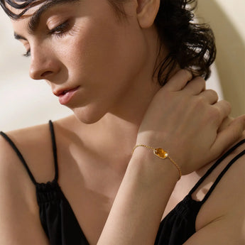 18KT Yellow Gold Vermeil Freeform Citrine Bezel Bracelet - Wild Crest Worn View