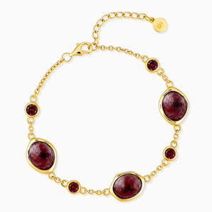 18KT Yellow Gold Vermeil Freeform Garnet Bracelet - Luminous Cadences Front View