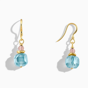 18KT Yellow Gold Vermeil Freeform Morganite & Aquamarine Dangle Earrings - Woven Duet Front View
