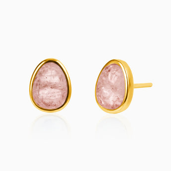 18KT Yellow Gold Vermeil Freeform Morganite Bezel Stud Earrings - Fluid Frame Front View
