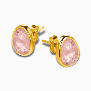18KT Yellow Gold Vermeil Freeform Morganite Bezel Stud Earrings - Fluid Frame Side View