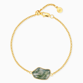 18KT Yellow Gold Vermeil Freeform Moss Agate Bezel Bracelet - Wild Crest Front View
